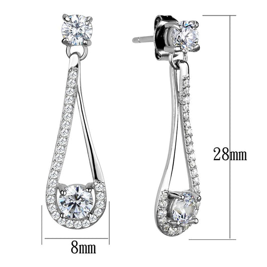 TS390 - Rhodium 925 Sterling Silver Earrings with AAA Grade CZ in Clear