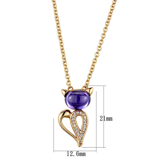 TS408 - Rose Gold 925 Sterling Silver Chain Pendant with AAA Grade CZ in Amethyst