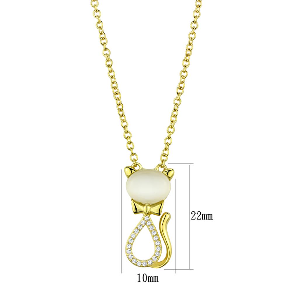 TS409 - Gold 925 Sterling Silver Chain Pendant with Synthetic Cat Eye in White