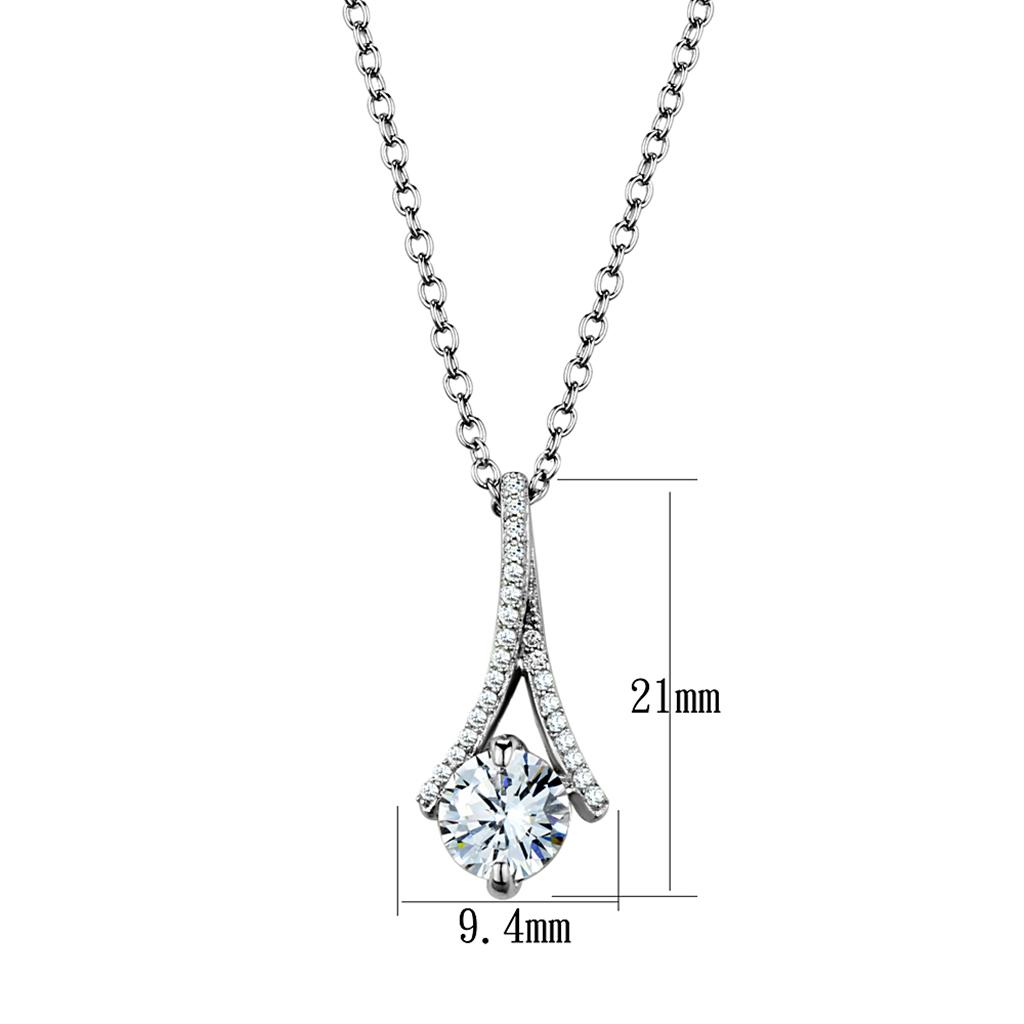 TS411 - Rhodium 925 Sterling Silver Chain Pendant with AAA Grade CZ in Clear