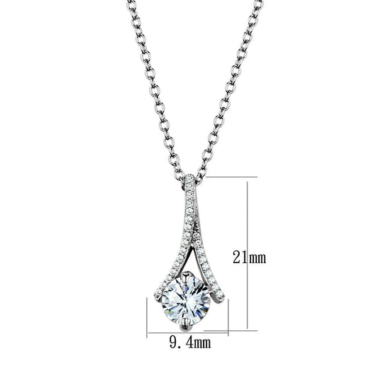 TS411 - Rhodium 925 Sterling Silver Chain Pendant with AAA Grade CZ in Clear