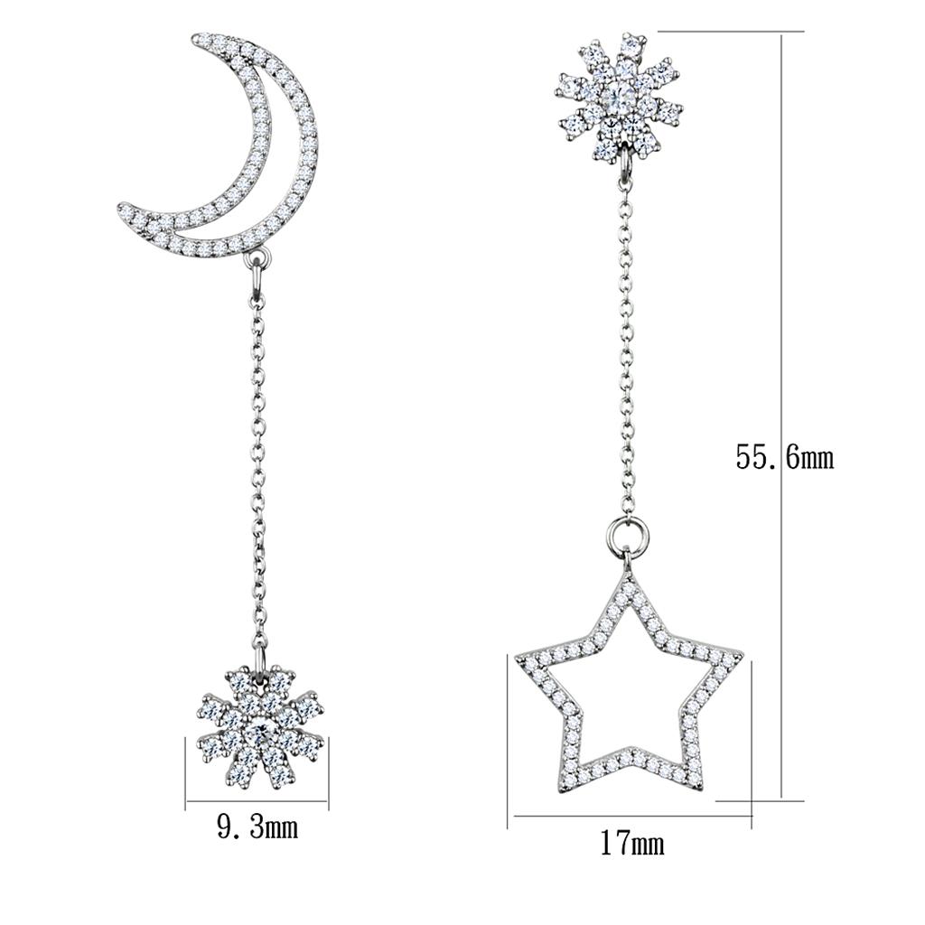 TS437 - Rhodium 925 Sterling Silver Earrings with AAA Grade CZ in Clear