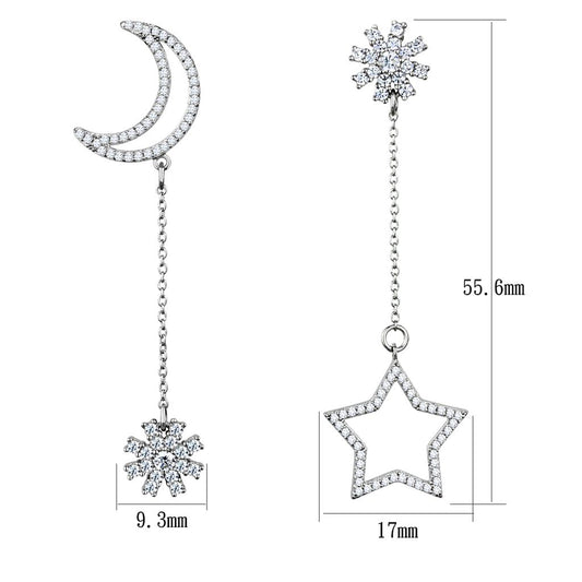 TS437 - Rhodium 925 Sterling Silver Earrings with AAA Grade CZ in Clear