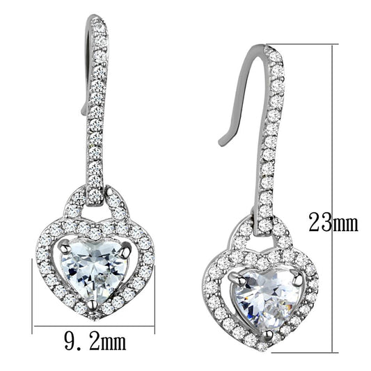 TS439 - Rhodium 925 Sterling Silver Earrings with AAA Grade CZ in Clear