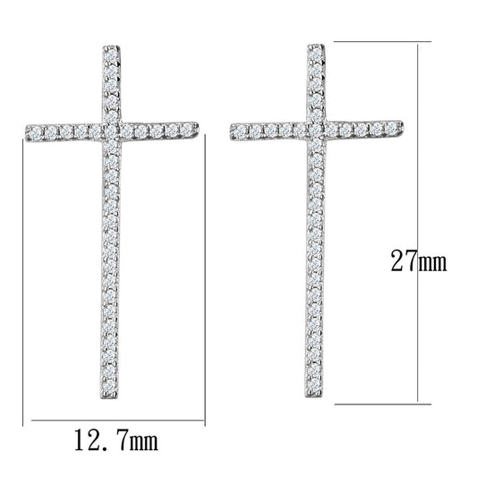 TS440 - Rhodium 925 Sterling Silver Earrings with AAA Grade CZ in Clear