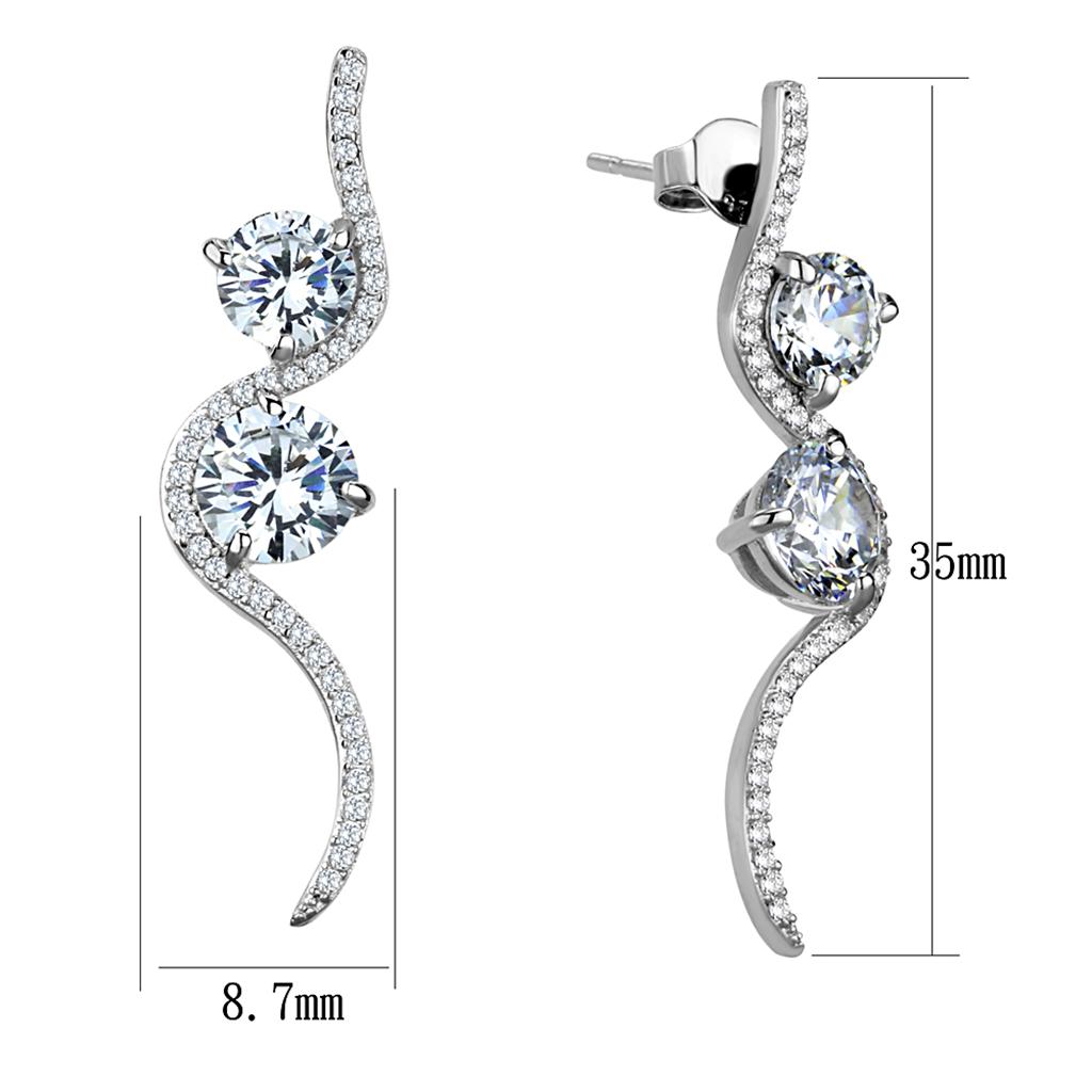 TS441 - Rhodium 925 Sterling Silver Earrings with AAA Grade CZ in Clear