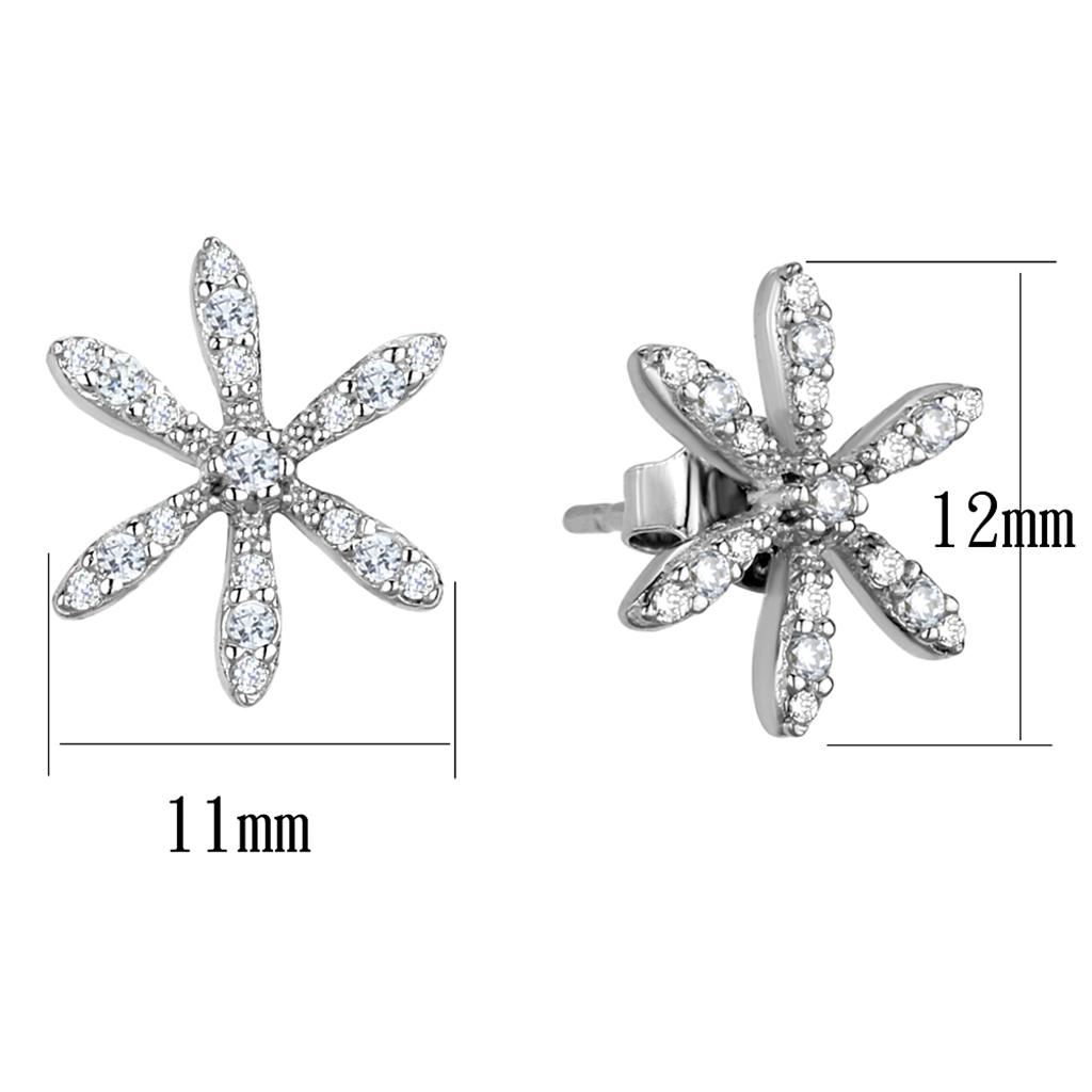 TS444 - Rhodium 925 Sterling Silver Earrings with AAA Grade CZ in Clear