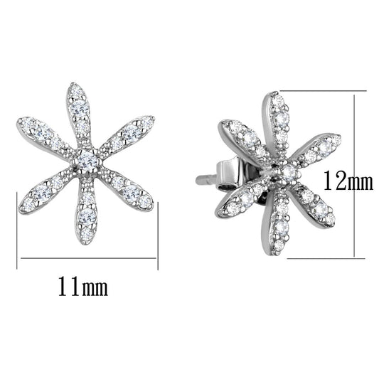TS444 - Rhodium 925 Sterling Silver Earrings with AAA Grade CZ in Clear