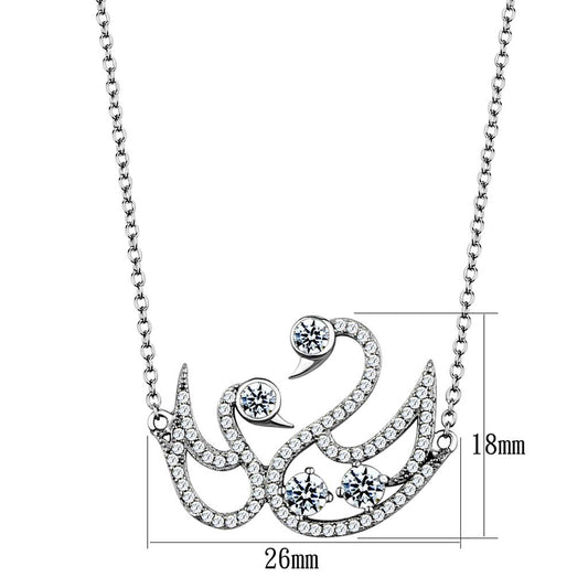 TS447 - Rhodium 925 Sterling Silver Chain Pendant with AAA Grade CZ in Clear