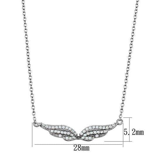 TS448 - Rhodium 925 Sterling Silver Chain Pendant with AAA Grade CZ in Clear