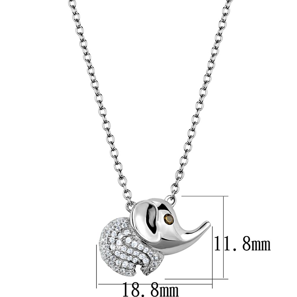 TS450 - Rhodium 925 Sterling Silver Chain Pendant with AAA Grade CZ in Topaz