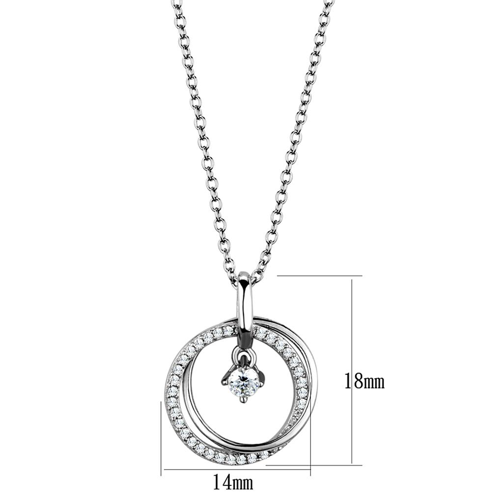 TS451 - Rhodium 925 Sterling Silver Chain Pendant with AAA Grade CZ in Clear