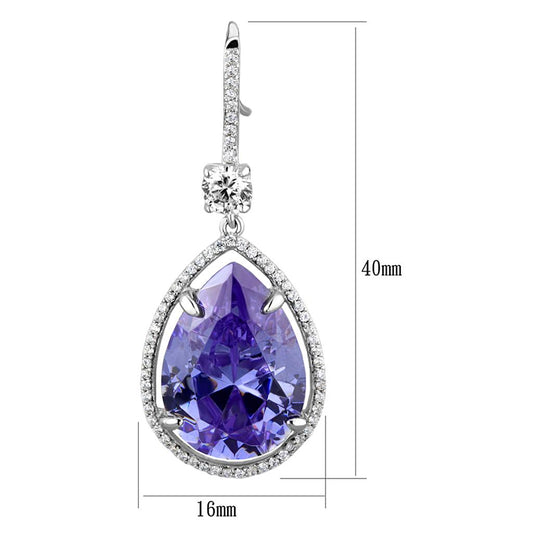 TS477 - Rhodium 925 Sterling Silver Earrings with AAA Grade CZ in Light Amethyst