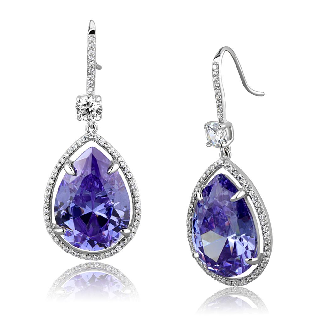 TS477 - Rhodium 925 Sterling Silver Earrings with AAA Grade CZ in Light Amethyst