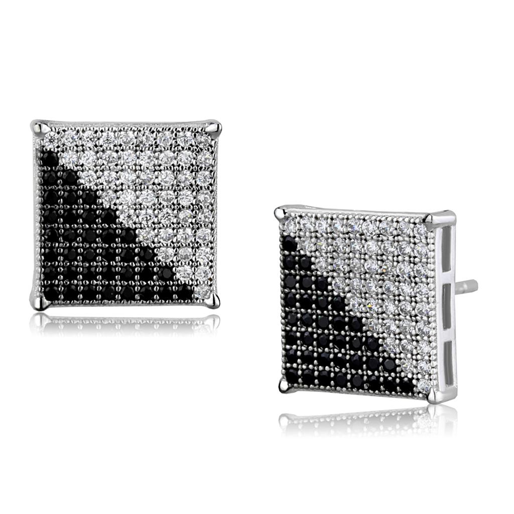 TS482 - Rhodium + Ruthenium 925 Sterling Silver Earrings with AAA Grade CZ in Black Diamond