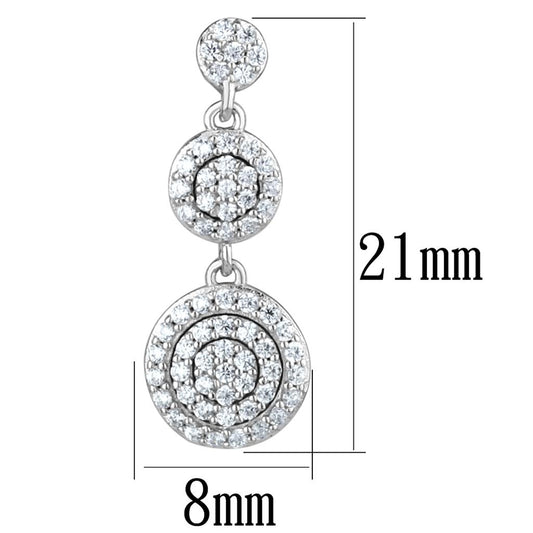TS494 - Rhodium 925 Sterling Silver Earrings with AAA Grade CZ in Clear