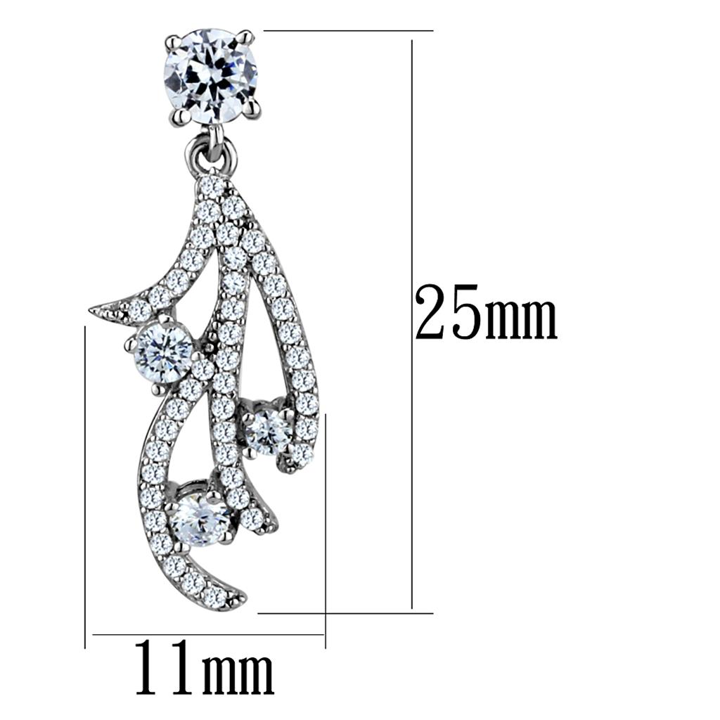 TS495 - Rhodium 925 Sterling Silver Earrings with AAA Grade CZ in Clear
