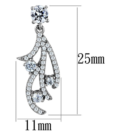 TS495 - Rhodium 925 Sterling Silver Earrings with AAA Grade CZ in Clear
