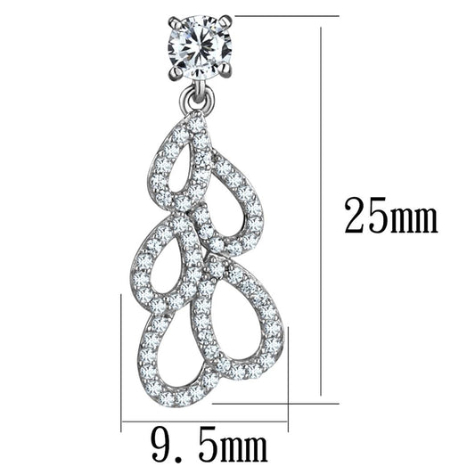 TS496 - Rhodium 925 Sterling Silver Earrings with AAA Grade CZ in Clear