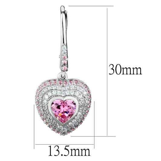 TS505 - Rhodium 925 Sterling Silver Earrings with AAA Grade CZ in Rose