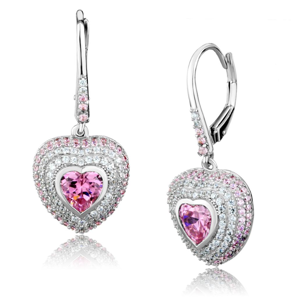 TS505 - Rhodium 925 Sterling Silver Earrings with AAA Grade CZ in Rose