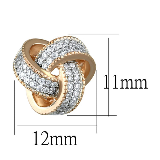 TS507 - Rose Gold + Rhodium 925 Sterling Silver Earrings with AAA Grade CZ in Clear