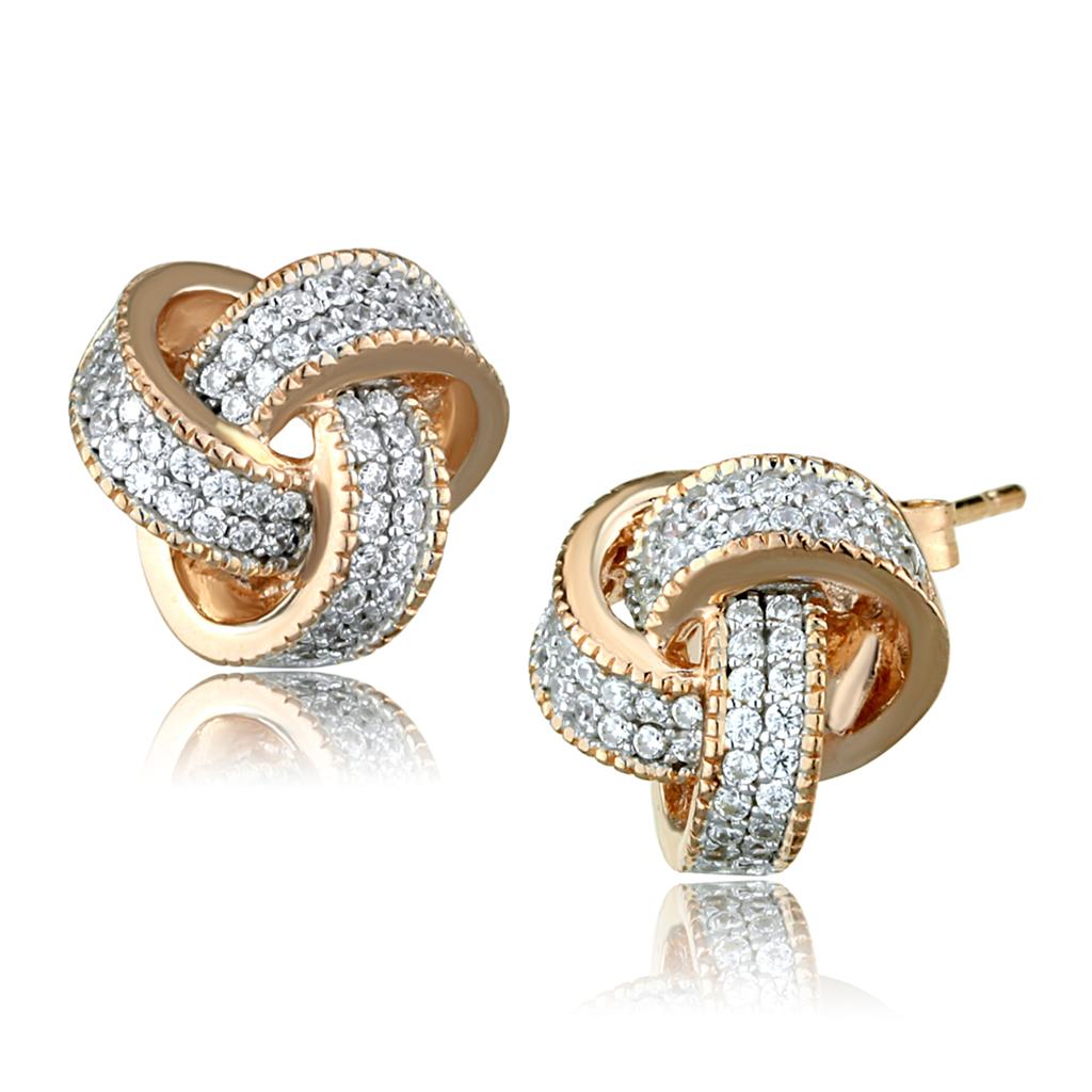 TS507 - Rose Gold + Rhodium 925 Sterling Silver Earrings with AAA Grade CZ in Clear