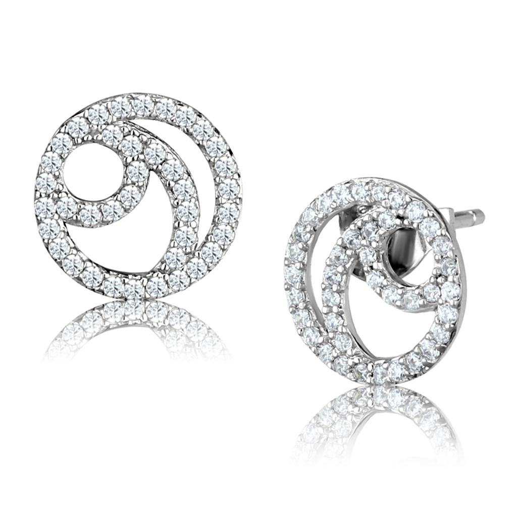 TS511 - Rhodium 925 Sterling Silver Earrings with AAA Grade CZ in Clear