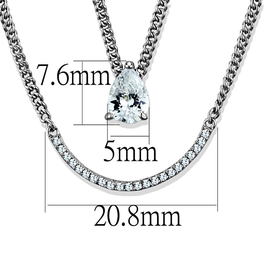TS514 - Rhodium 925 Sterling Silver Necklace with AAA Grade CZ in Clear