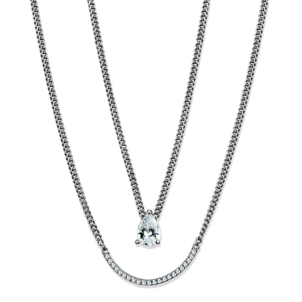 TS514 - Rhodium 925 Sterling Silver Necklace with AAA Grade CZ in Clear