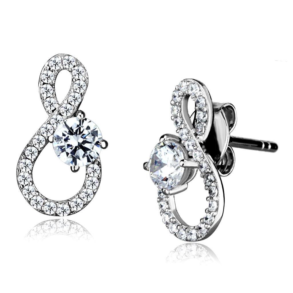 TS529 - Rhodium 925 Sterling Silver Earrings with AAA Grade CZ in Clear
