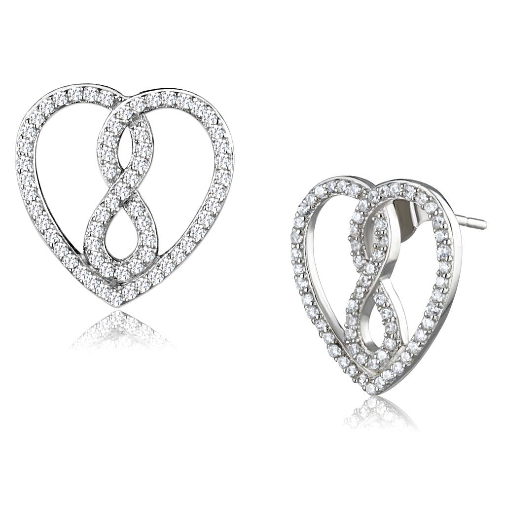 TS549 - Rhodium 925 Sterling Silver Earrings with AAA Grade CZ in Clear