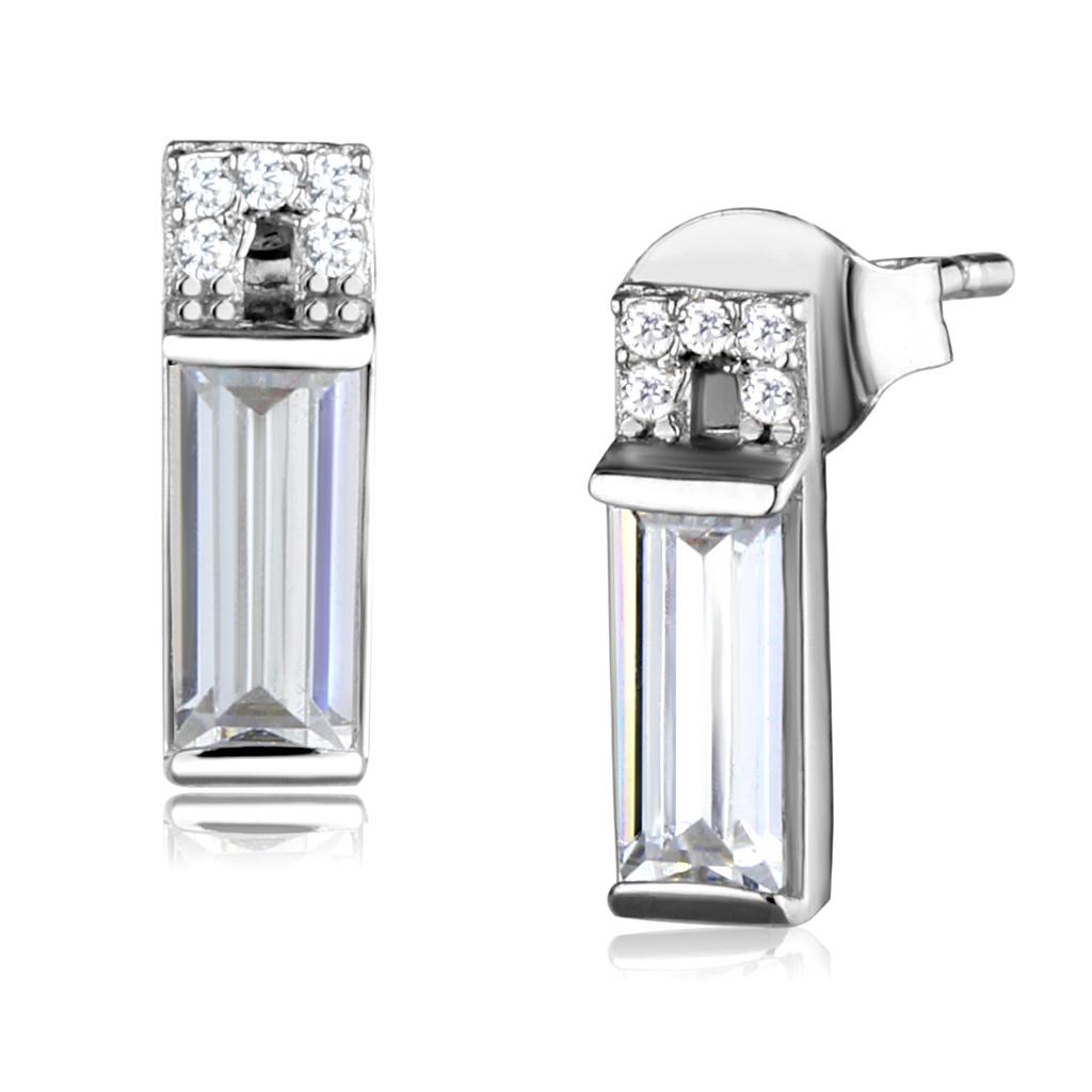 TS550 - Rhodium 925 Sterling Silver Earrings with AAA Grade CZ in Clear