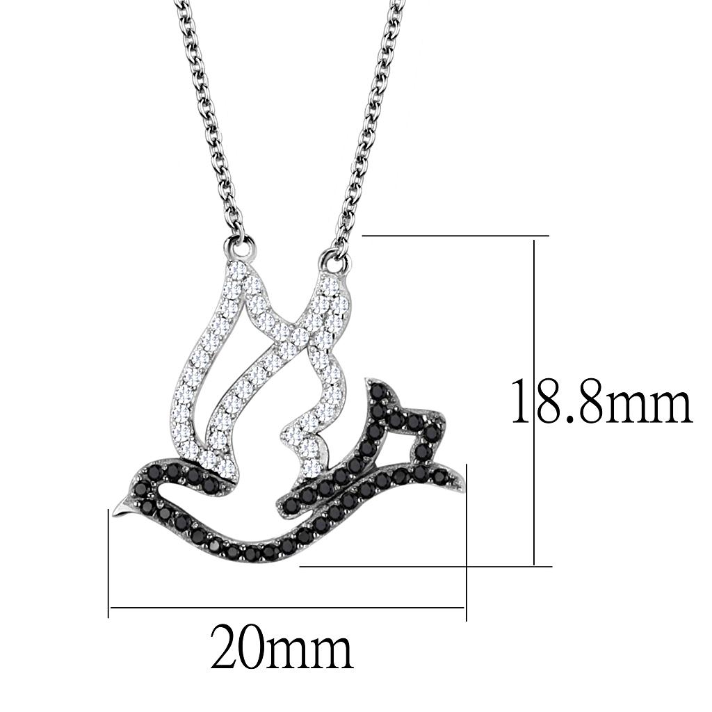 TS563 - Rhodium + Ruthenium 925 Sterling Silver Chain Pendant with AAA Grade CZ in Clear