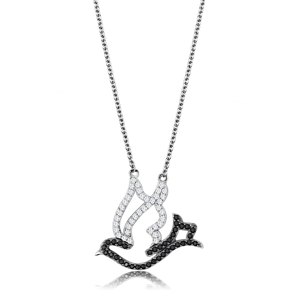 TS563 - Rhodium + Ruthenium 925 Sterling Silver Chain Pendant with AAA Grade CZ in Clear