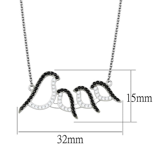 TS564 - Rhodium + Ruthenium 925 Sterling Silver Chain Pendant with AAA Grade CZ in Clear