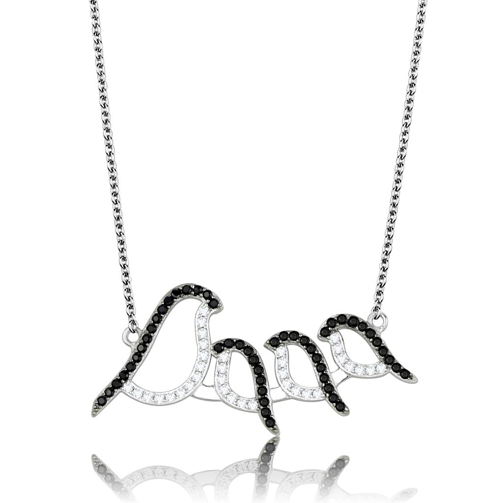 TS564 - Rhodium + Ruthenium 925 Sterling Silver Chain Pendant with AAA Grade CZ in Clear