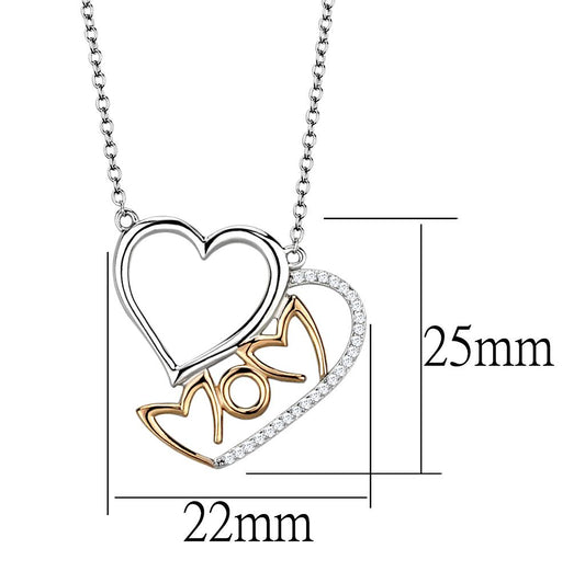 TS570 - Rose Gold + Rhodium 925 Sterling Silver Necklace with AAA Grade CZ in Clear