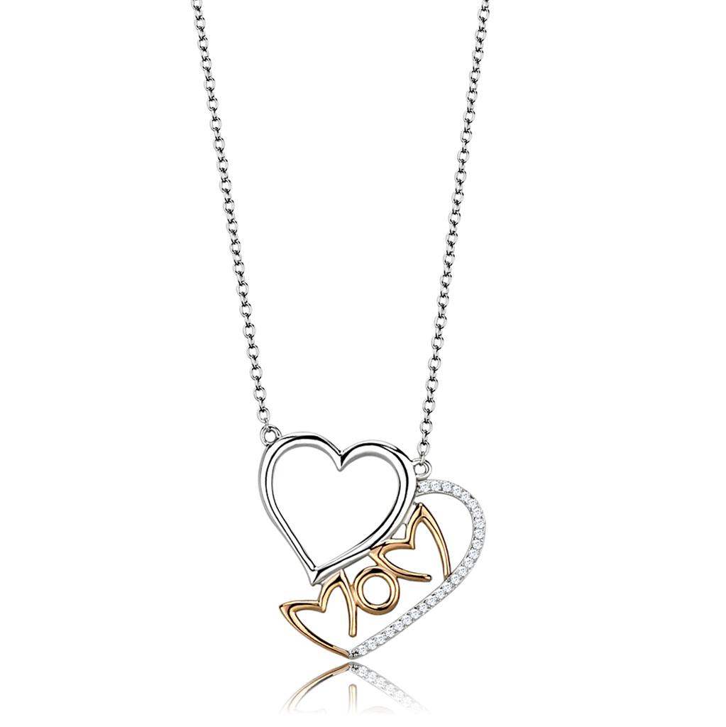 TS570 - Rose Gold + Rhodium 925 Sterling Silver Necklace with AAA Grade CZ in Clear