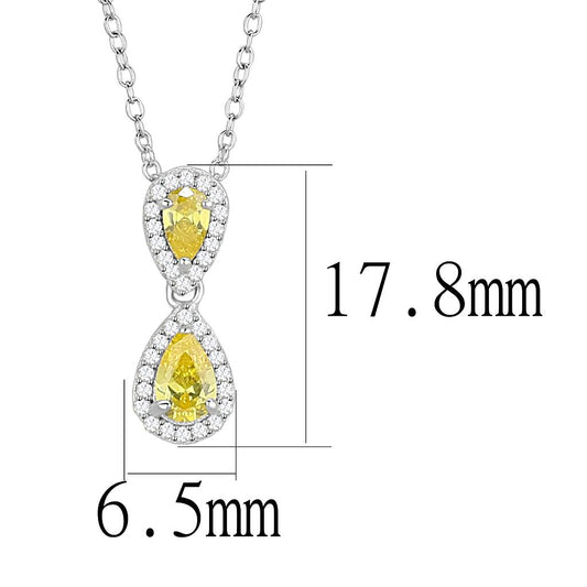 TS606 - Rhodium 925 Sterling Silver Chain Pendant with AAA Grade CZ in Topaz