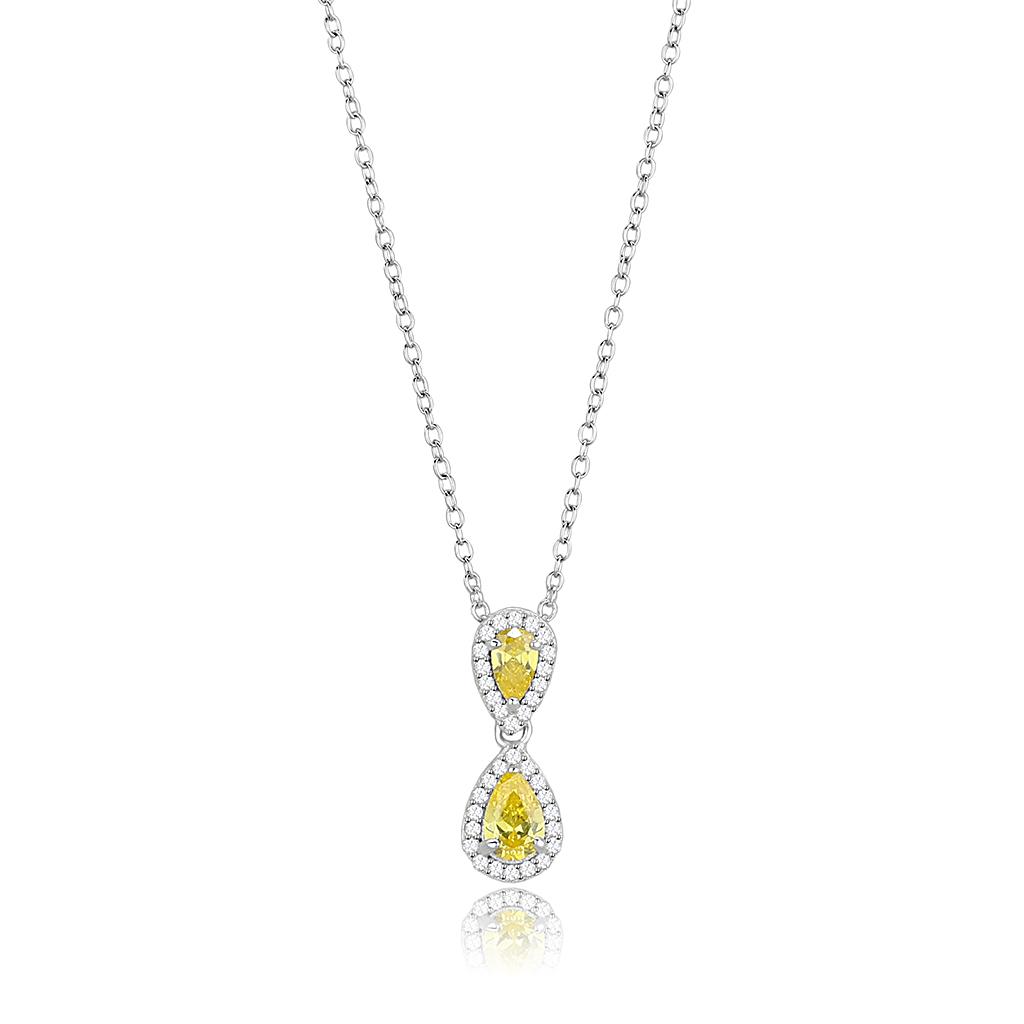 TS606 - Rhodium 925 Sterling Silver Chain Pendant with AAA Grade CZ in Topaz