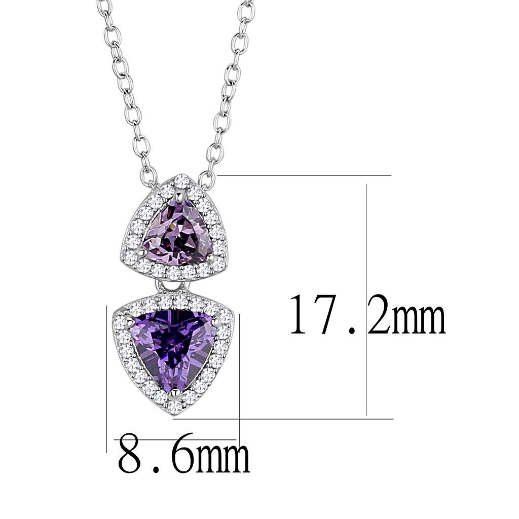 TS607 - Rhodium 925 Sterling Silver Chain Pendant with AAA Grade CZ  in Amethyst
