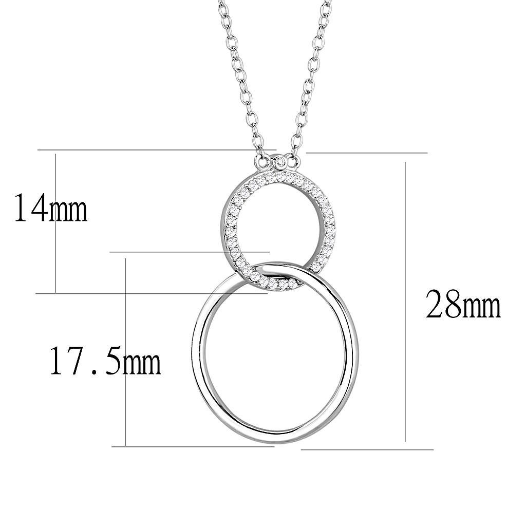 TS609 - Rhodium 925 Sterling Silver Chain Pendant with AAA Grade CZ in Clear