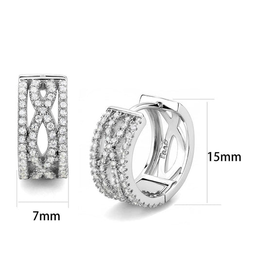 TS617 - Rhodium 925 Sterling Silver Earrings with AAA Grade CZ in Clear