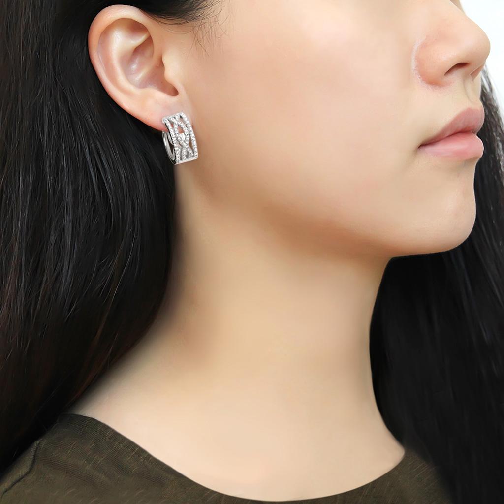 TS617 - Rhodium 925 Sterling Silver Earrings with AAA Grade CZ in Clear