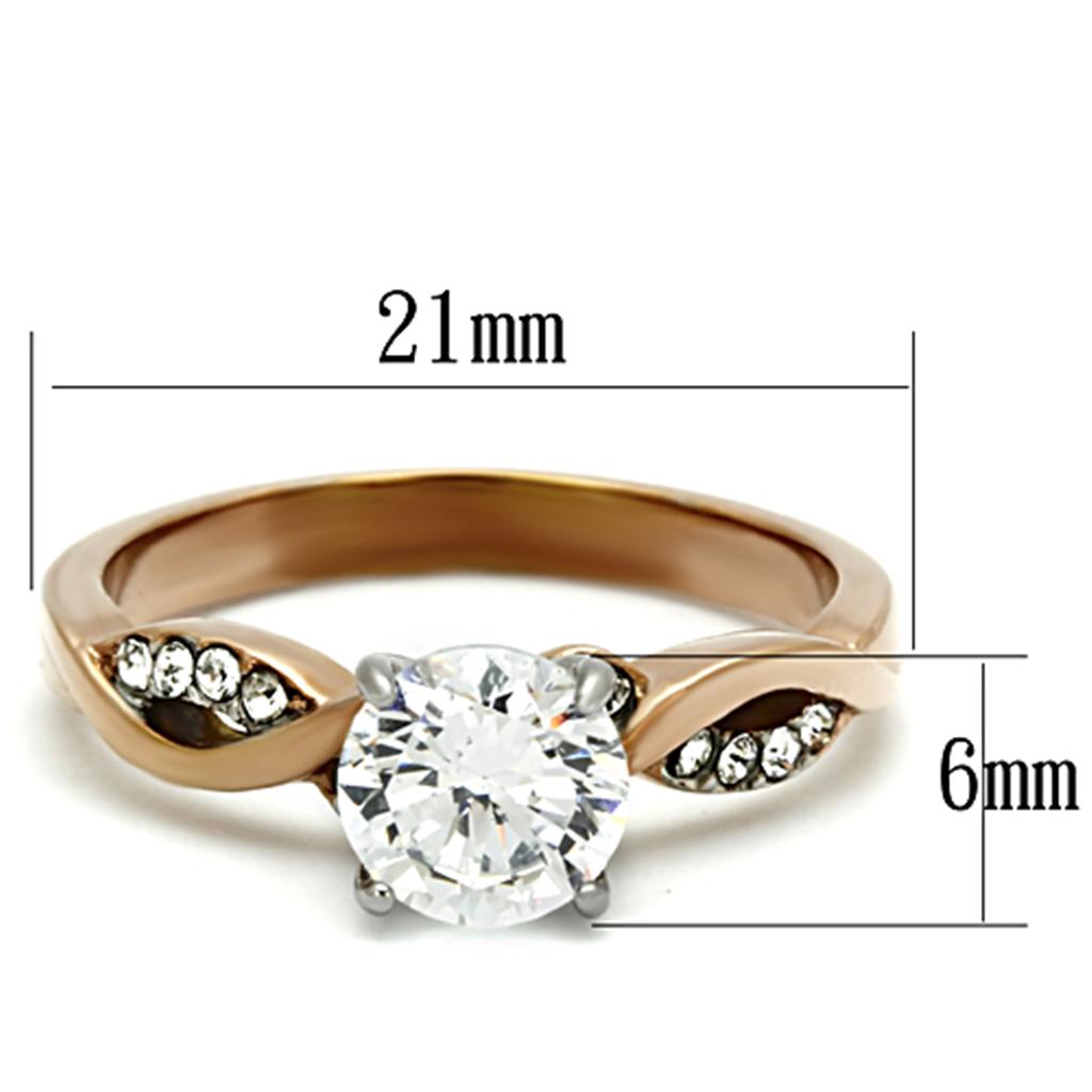 TK1163 - Two-Tone IP Rose Gold Stainless Steel Ring with AAA Grade CZ in Clear