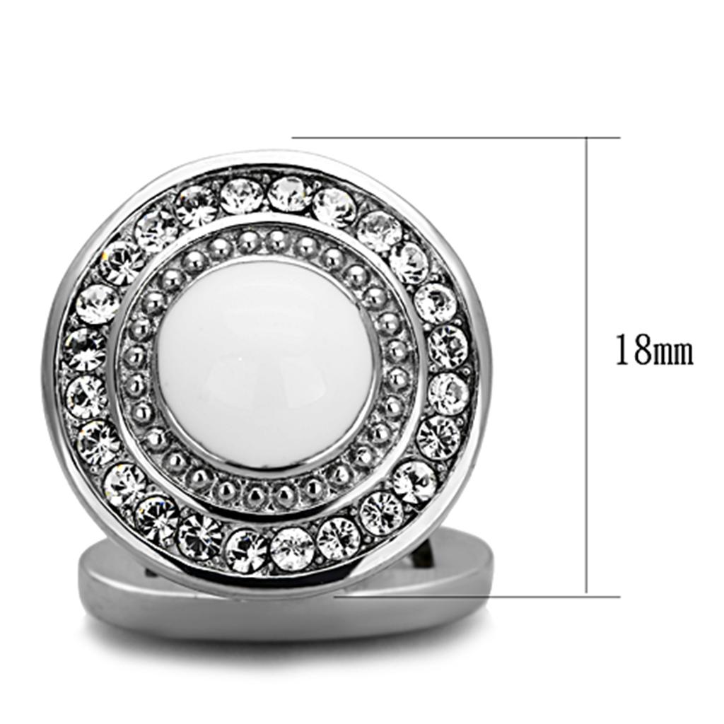 TK1273 - High polished (no plating) Stainless Steel Cufflink with Top Grade Crystal in Clear