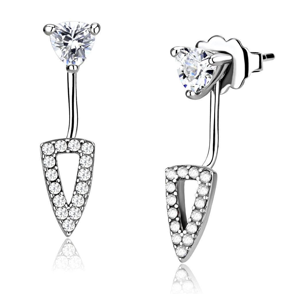 DA226 - High polished (no plating) Stainless Steel Earrings with AAA Grade CZ in Clear