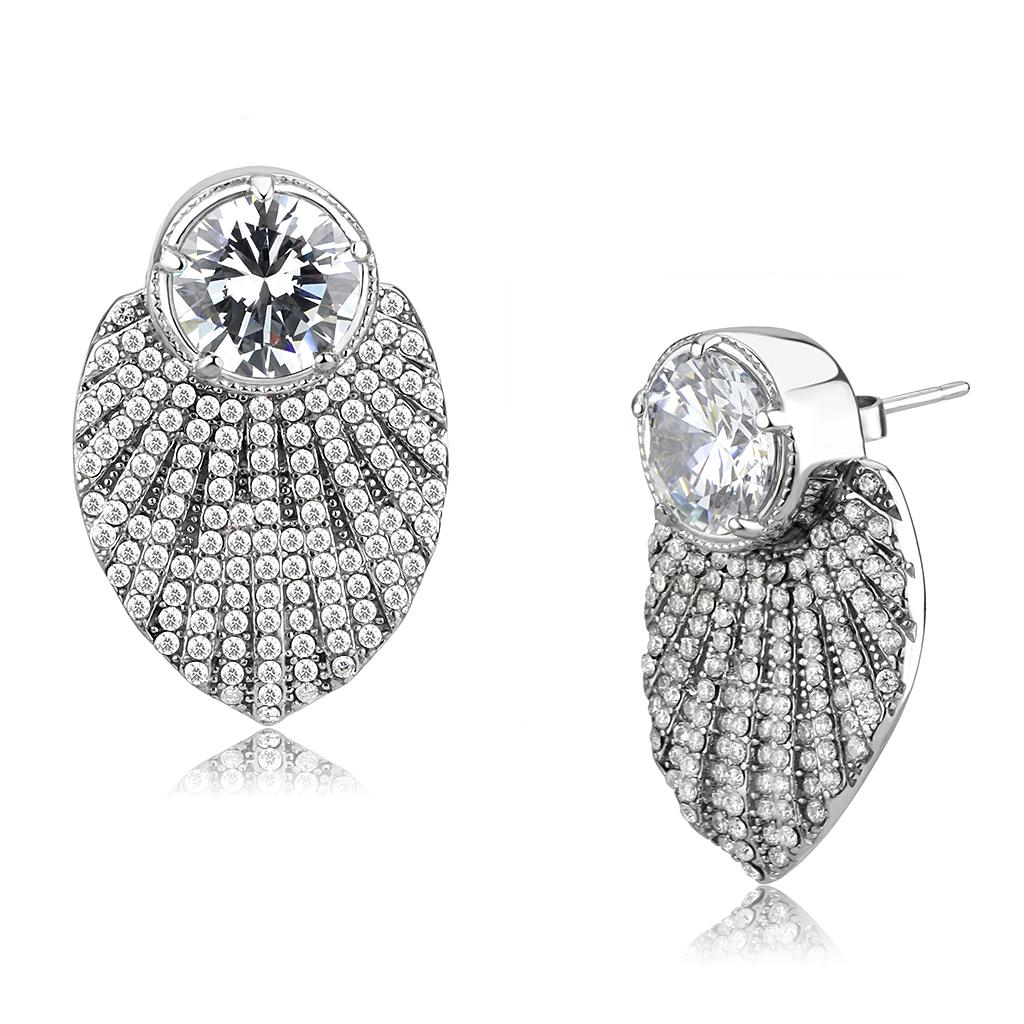 DA331 - No Plating Stainless Steel Earrings with AAA Grade CZ in Clear