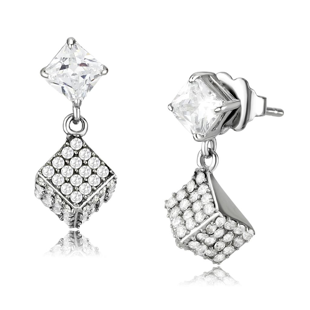 DA332 - No Plating Stainless Steel Earrings with AAA Grade CZ in Clear